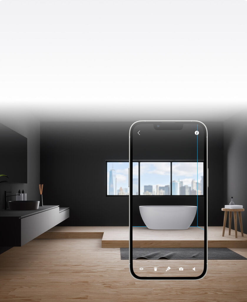 smartphon con prodotto visualizzato in realtà aumentata